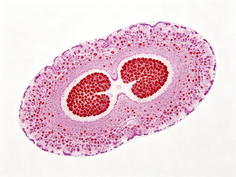 Wright-Gymsa staining of human eosinophils, bilobed nuclei, red granules, true hematological staining, natural blood smear