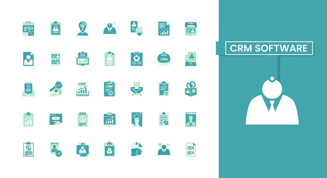 CRM software icons A collection of digital assets for customer relationship management and business productivity