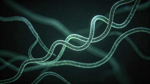 Dark-field microscopy of Treponema pallidum, characteristic slender spiral cells, dark background illumination, a genuine syphilis specimen.