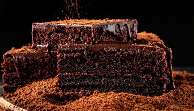Deeply Rich Dark Chocolate Fudge Cake Layers with Moist Crumbs and Glossy Icing, A Decadent Dessert Presentation