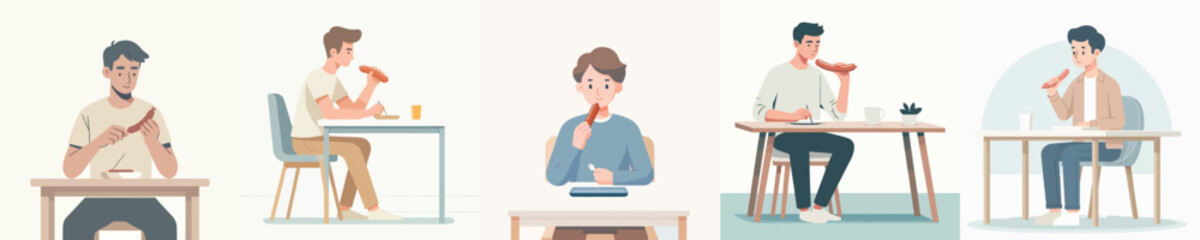 Fototapeta premium Male Students and Professionals Working at Desk Illustration Set with Modern Flat Character Design