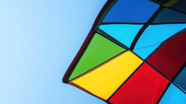 ultralight. A colorful ultralight aircraft wing extended against a clear blue sky. mobility guides, transit brochures, designed for mobility and urban transit guides.