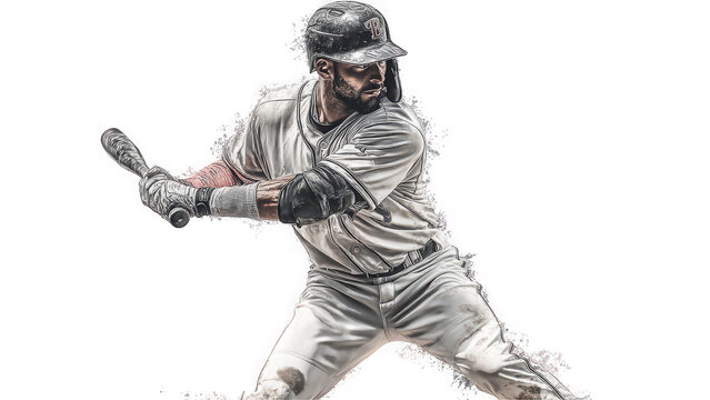 Baseball player swinging bat with motion effect on transparent background