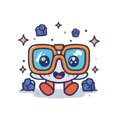 Fototapeta premium Cute cartoon illustration of smiling face with glasses in flat vector style.