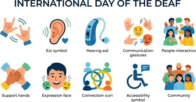 People communicating using sign language for international deaf day