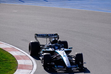 Obraz premium May 25, 2026, Montreal, Canada, Mercedes F1 car driven by Antonelli and Russell during Formula 1 action. g.