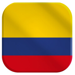 Naklejka premium Colombia flag is displayed within a modern glossy rounded square icon to showcase the national colors of yellow, blue, and red for digital interfaces, travel applications, and web graphic designs.