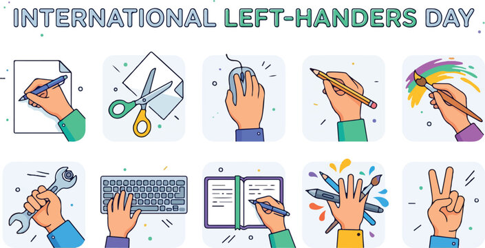 International Left Handers Day Banner with Creative Tools