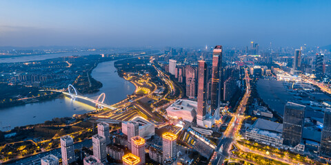 Fototapeta premium Aerial photography of the city skyline of Nanjing Eye Bridge in Nanjing, Jiangsu, China