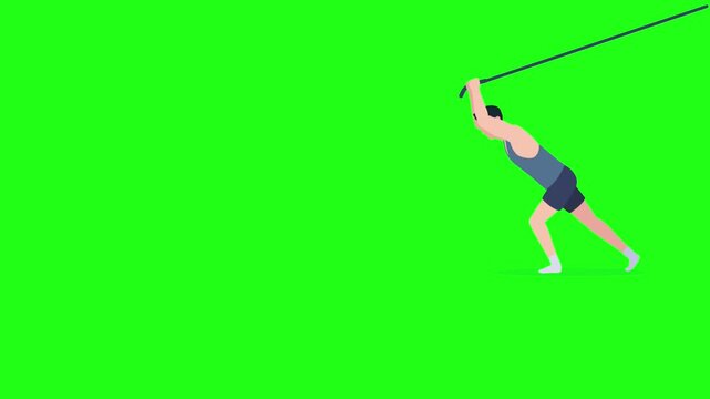 Animated man holding a plank position exercise on green screen background