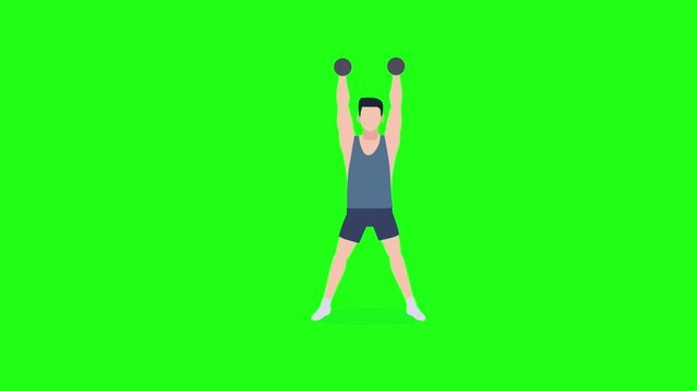  Animated man doing dumbbell bent over lateral raise exercise on green screen background