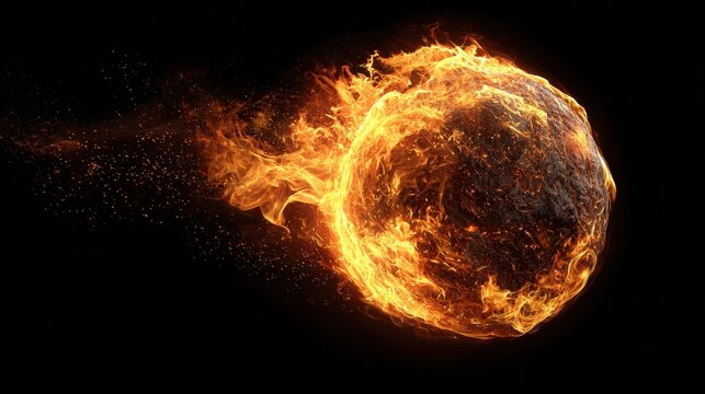 An intense fiery meteor blazing across the darkness of space with dramatic visual appeal.