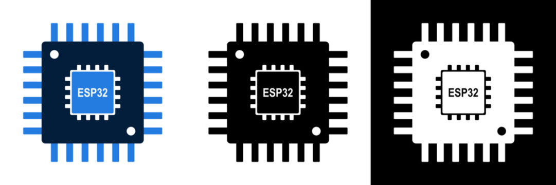 ESP32 Microcontroller Chip Icon Set for IoT and Embedded Systems.