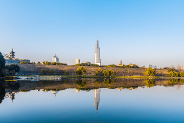 Obraz premium Morning Scenery of Ming City Wall of Xuanwu Lake in Nanjing, Jiangsu Province, China