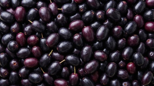 Fresh ripe jamun fruits arranged in a dense pattern creating a vibrant dark purple texture background for healthy organic food and nutritious diet concepts