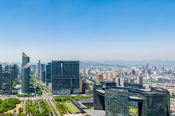 Fototapeta premium High angle view of CBD building in Hangzhou, Zhejiang, China