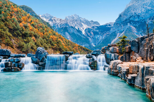 Landscape of Blue Moon Valley in Jade Dragon Snow Mountain, Lijiang, Yunnan, China
