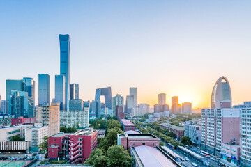 Obraz premium High angle view of city skyscrapers in the sun in Beijing, China 
