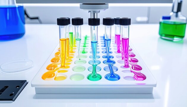 Color spectrum liquids in microfluidic device tubes for laboratory analysis