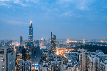 Obraz premium Urban Skyline Complex of Zifeng Building and Xuanwu Lake, Nanjing, China 