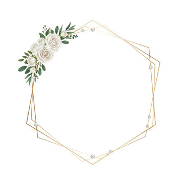 Elegant geometric frame with delicate white floral arrangement