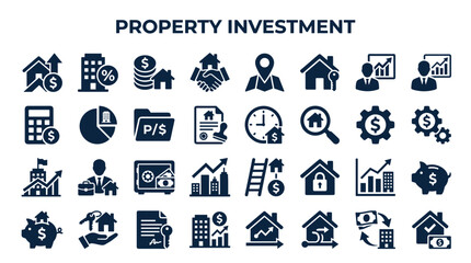 Fototapeta premium Property Investment Icons Set Real Estate Business Finance Growth Success Strategy Planning Management Icons Collection