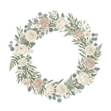 Elegant Floral Wreath with Roses and Greenery