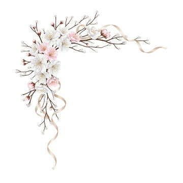 Elegant watercolor floral corner with delicate blossoms and branches