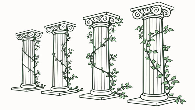 Vector illustration of classic architectural columns wrapped with climbing vines architecture climbing