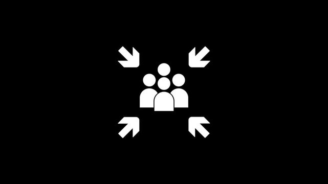 Animated assembly point symbol with people icon and directional arrows on transparent background for emergency and safety projects.