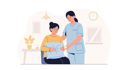 Fototapeta premium Nurse Comforting Pregnant Woman During Checkup, Gentle Care and Support