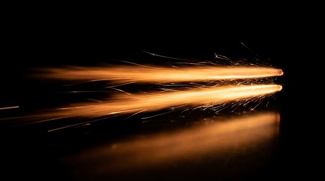 Fiery Orange Streaks of Light Reflecting on a Dark Surface, Abstract Motion Blur