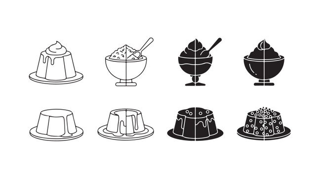 Black And White Dessert Icons Including Pudding And Ice Cream For Food Concepts
