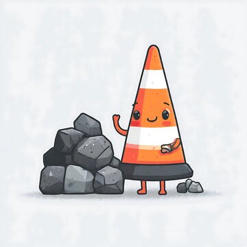 Cute cartoon illustration of a smiling face with a backpack and suitcase.