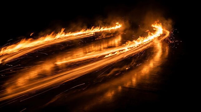 Dynamic Orange Fire Streaks Motion Blur Abstract Background with Sparks and Reflections