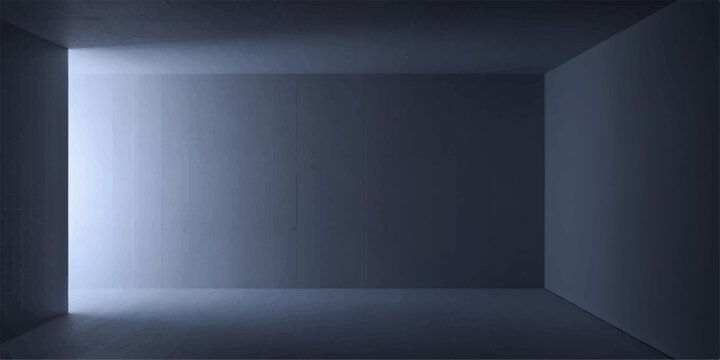 Empty white room with spotlights and blue wall interior design gallery space render