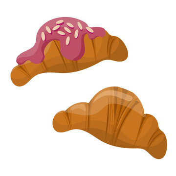 French croissants flat icon for bakery menu and cafe breakfast web. Vector illustration