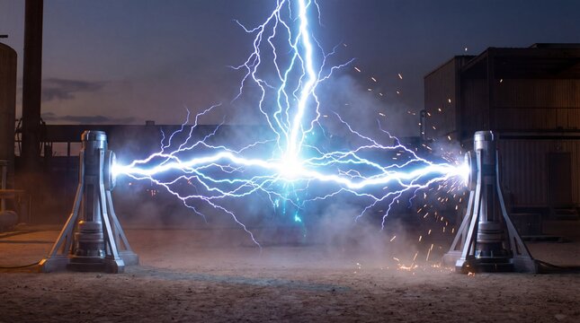 Light and sound energize scenes with lightning strikes concept. Dynamic electric arcs showcasing the power of high voltage.