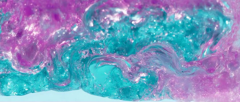 Vibrant Cyan and Magenta Jelly Fluid Blooming into an Exotic Flower