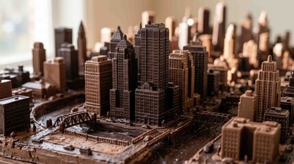 Fototapeta premium Chocolate cityscape miniature detailed edible architecture and bridge