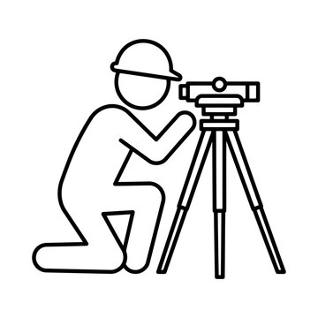 Line art illustration of land surveyor using a theodolite or total station icon