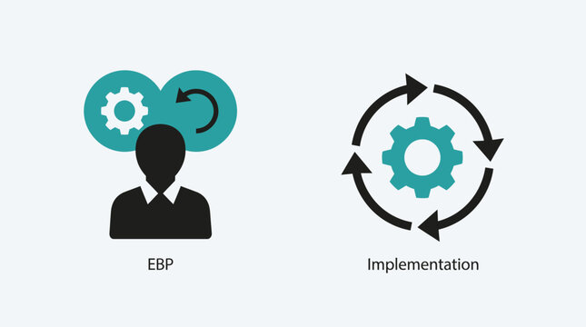 Vector graphic illustration Businessman with gear in head and implementation cycle icon