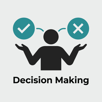 Vector graphic illustration Person making a decision with checkmark and cross icons