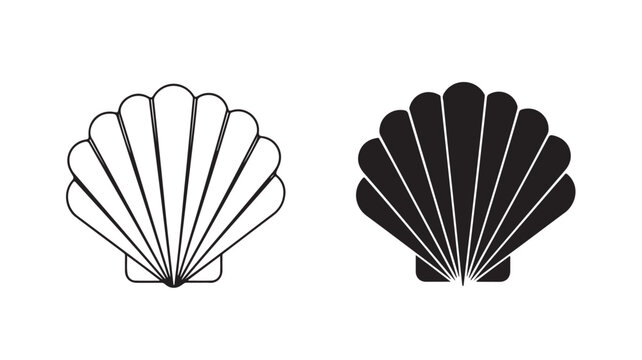 Scallop Shell Icon Set Black And White For Design Elements