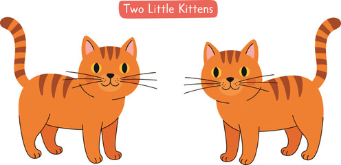 Two Cute Orange Tabby Kittens Vector Illustration with Striped Fur and Whiskers for Kids Books Greetings Graphic Designs and Children Products © Sohel