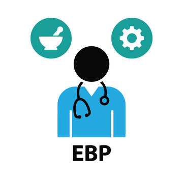 Vector graphic illustration Evidence based practice EBP healthcare icon with doctor and medical symbols