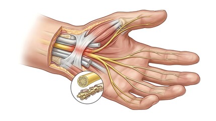 Fototapeta premium Diagram of carpal tunnel syndrome in the human wrist