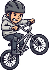 Naklejka premium BMX mascot cartoon boy character sports logo design template riding bicycle