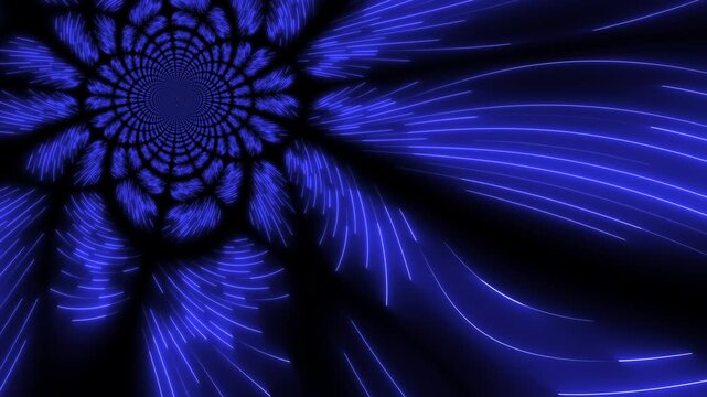 Futuristic Blue Particle Vortex Portal for Gaming Backdrop. Glowing Blue Abstract Geometric Light Stroke Motion Graphic. 4k