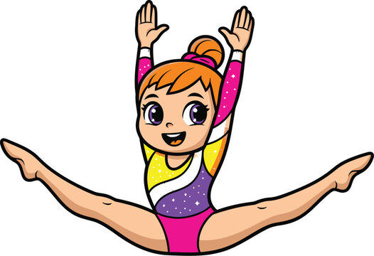 Gymnastics mascot cartoon girl character sports logo design template splits